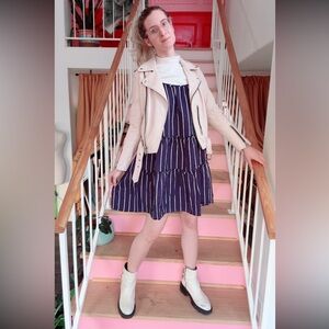 NWT Gianni Bini navy blue striped pinafore dress